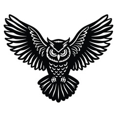 Majestic Owl in Flight Detailed Black and White Vector Art