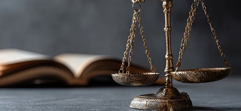 Scales of Justice and Open Book - Symbolizing Law and Knowledge.