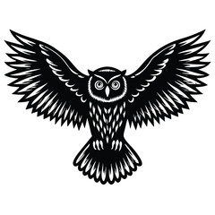 Striking Black and White Owl with Open Wings Vector