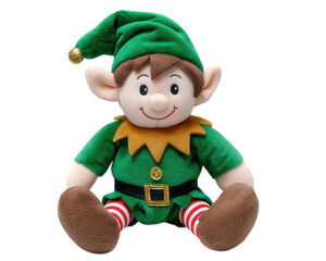 Plush elf doll green hat festive toy Christmas decoration cute smiling face soft fabric pointed ears holiday gift children play