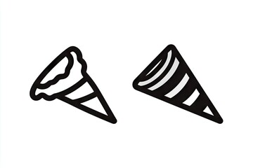 Two simple black and white ice cream cones.