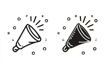Two simple, outlined megaphones with radiating lines.