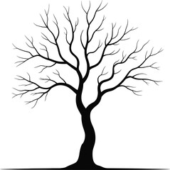 Bare Tree Silhouette Illustration Against White Background Perfect for Graphic Design and Seasonal Imagery Depicting Winter or Autumn with Branches Reaching Skyward