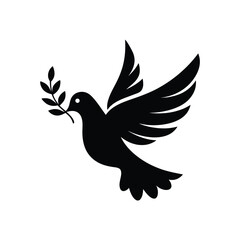 Peaceful Dove with Olive Branch Symbolizing Harmony and Hope Simple Black and White Illustration