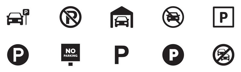 Car parking vector icons. Parking and traffic signs isolated on white background. Vector illustration. Vector Graphic. EPS 10