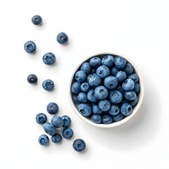 fresh blueberries scattered on clean background