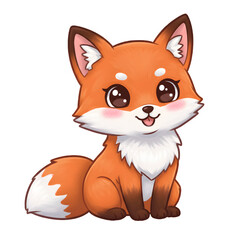 Fototapeta premium Cute Cartoon Fox Sitting PNG – Adorable Kawaii Animal Illustration – Isolated on Transparent Background PNG for Stickers & Clipart Design