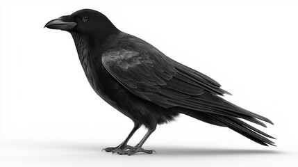 Obraz premium 3D raven bird sitting, smooth minimal design, clipart on white background