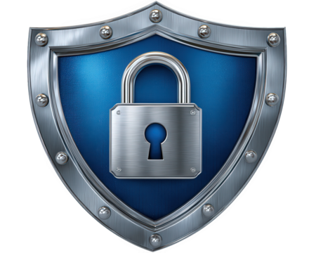 Steel shield digital lock security protection cyber blue metallic safety technology defense secure symbol of trust and strength