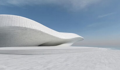Modern Curved White Structure in a Snowy Landscape