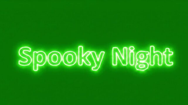 Bright green glowing spooky night neon halloween text on green screen background