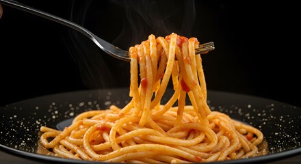  A fork twirling pasta with sauce