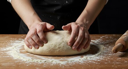 A baker's hands kneading dough