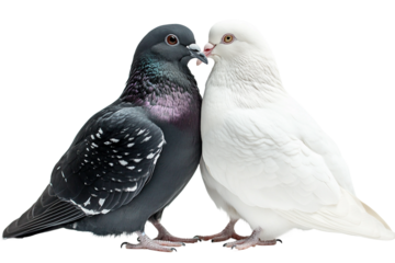 Pair of Jacobin pigeons showcasing color contrast isolated on transparent background