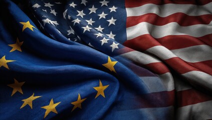 The flags of the United States and the European Union are displayed together, symbolizing strong diplomatic ties and global collaboration between the two regions