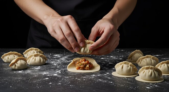   A hand folding a dumpling