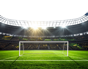 Football goal at the stadium with green grass