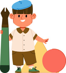 Boy with Paintbrush and Shapes