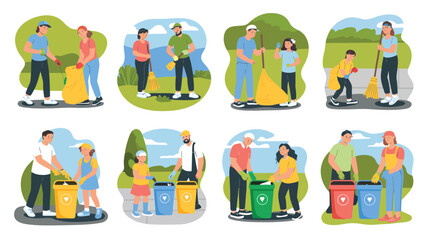 Naklejka premium Diverse people participating in community cleanup and recycling efforts