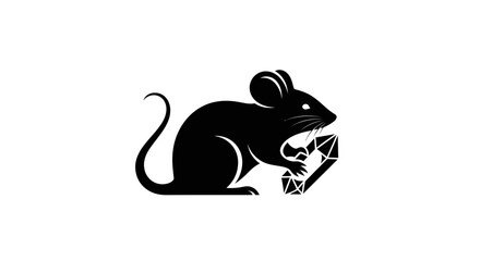 Black silhouette of a mouse holding a precious diamond.