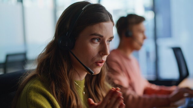 Technical support woman speaking client in office portrait. Specialist talking - Powered by Adobe