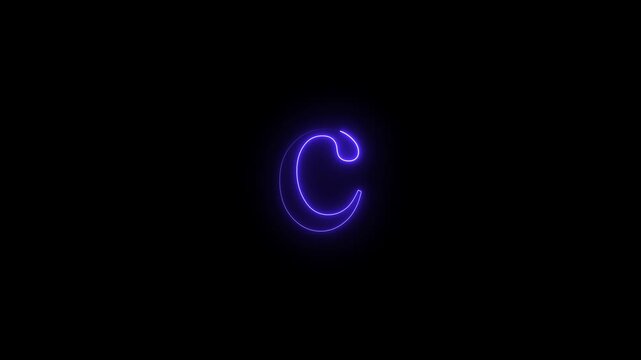 Animated neon letter C Glowing neon capital letter sign icon , C ,text icon animation by glowing neon.