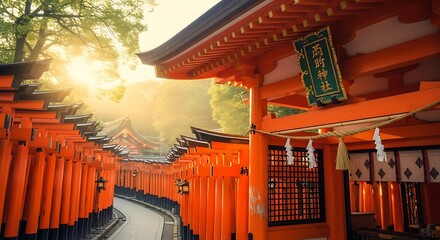 Sunrise at Fushimi Inari Shrine with Japan.
