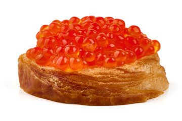 Salmon Caviar on Toast, isolated on white background