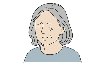 Senior woman crying with sad expression illustration for elderly lifestyle, emotional communication, healthcare, psychology, nursing care, medical materials, and educational design projects isolated o