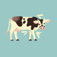 Cute black and white cow vector illustration. Spotted farm animal, dairy livestock, cartoon character. Flat graphic element for dairy farm, agriculture concept