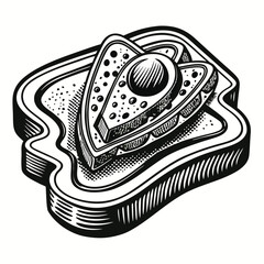 Delicious Avocado Toast with Fresh Black and White Vector Illustration Creation, Healthy Breakfast or Snack 
