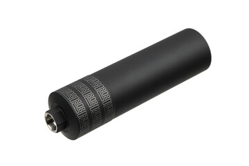 A black firearm sound suppressor