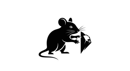 Minimalist black silhouette of a mouse holding a large diamond.