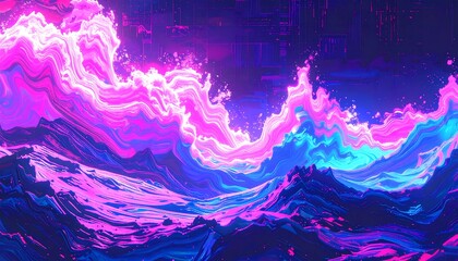 Abstract vibrant landscape with wavy, glowing forms
