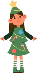 Naklejka premium Girl in Christmas Tree Costume