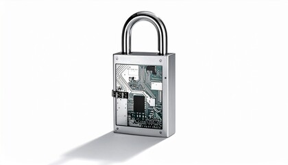 Circular smart padlock with visible circuit board — fusion of physical security and digital tech.