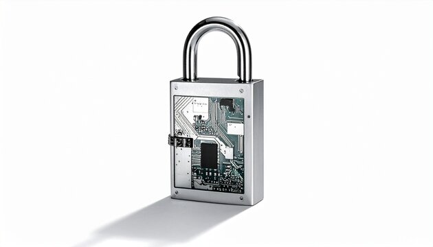 Circular smart padlock with visible circuit board — fusion of physical security and digital tech.