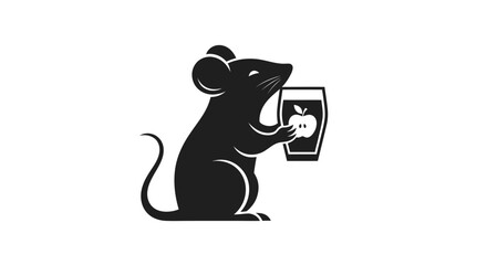 Simple black silhouette of a mouse holding a glass of cider.