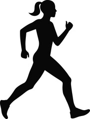a silhouette of a woman running actively