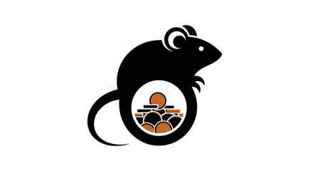 Fototapeta premium Stylized Black Rat Silhouette with Coins Inside its Body.