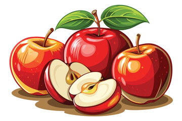 Vibrant Apple Still Life Capturing Nature's Sweetness with Sliced Fruit and Lush Green Leaves in a Colorful Composition