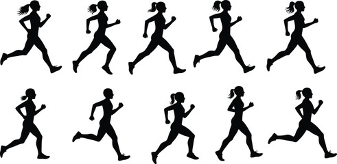 runner silhouettes showing various stages of running cycle