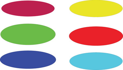 A simple arrangement of six colorful oval shapes neatly organized on a clean white background surface area