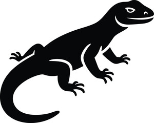 ackie monitor lizard icon in bold black silhouette with spiny tail isolated on white background