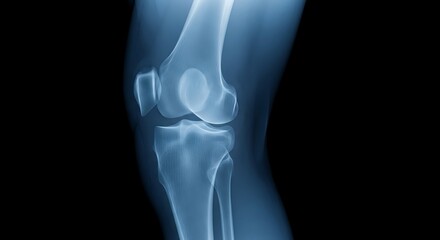 Knee Joint X-Ray - Detailed Medical Scan Revealing Bone Structure and Articulation.