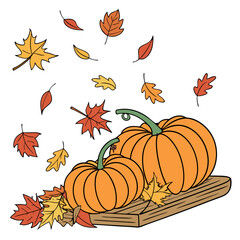 pumpkins and autumn leaves