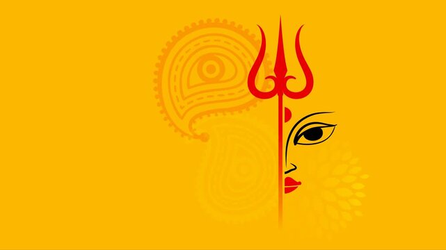Celebrate Durga Puja with this vibrant design featuring Devi's Trishul and eye on yellow background