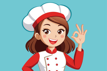 Delightful Chef Demonstrating the Okay Gesture Expressing Expertise and Confidence in Culinary Artistry and Creating a Pleasing Visual Representation