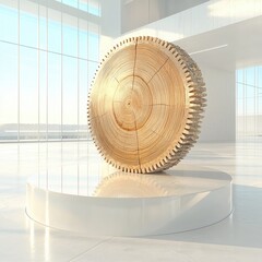 Exploring the Intersection of Nature and Technology through Wooden Sculpture Art in a Modern Space