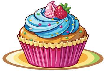 Whimsical Cupcake Delight A Colorful Cartoon Treat with Swirled Frosting and Sprinkles Ready to Be Enjoyed